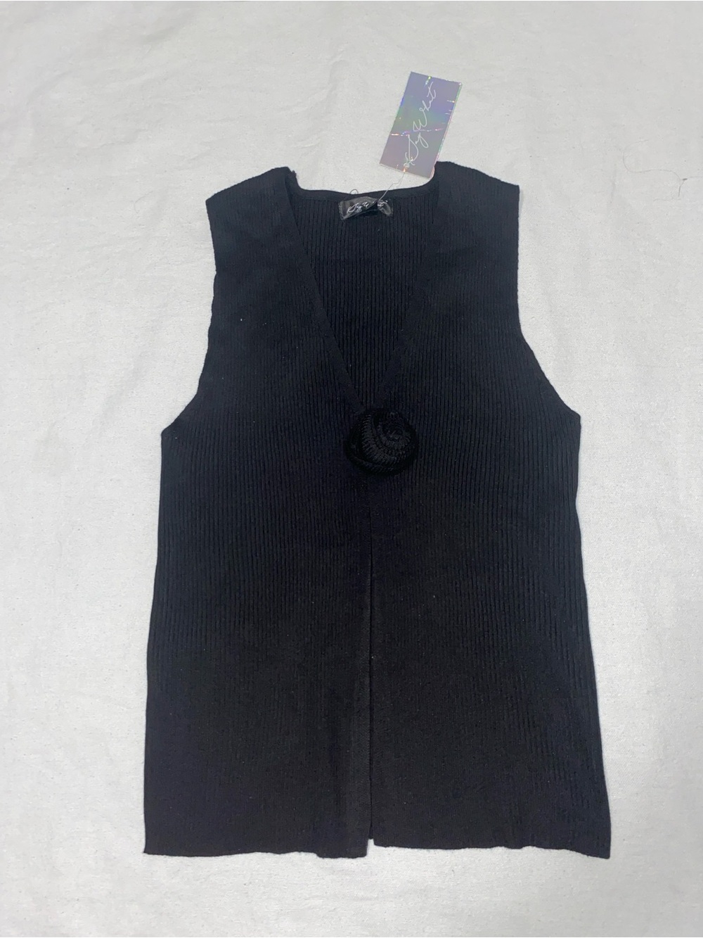 Say What? Black Ribbed Knit Vest Dress with Pom Detail